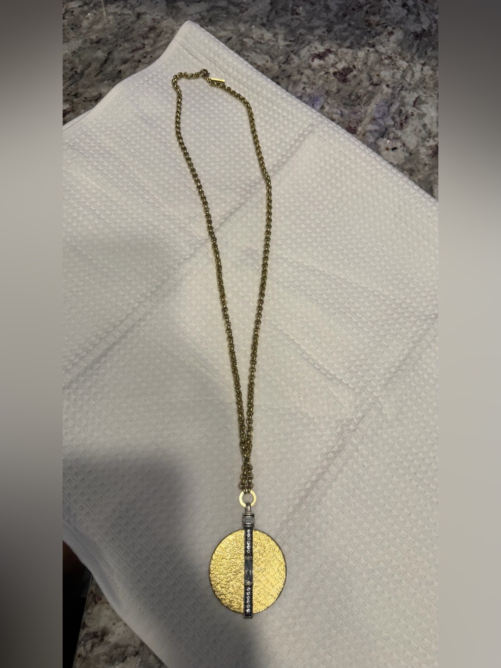 Silpada “Golden Token” necklace with Swarovski crystal.